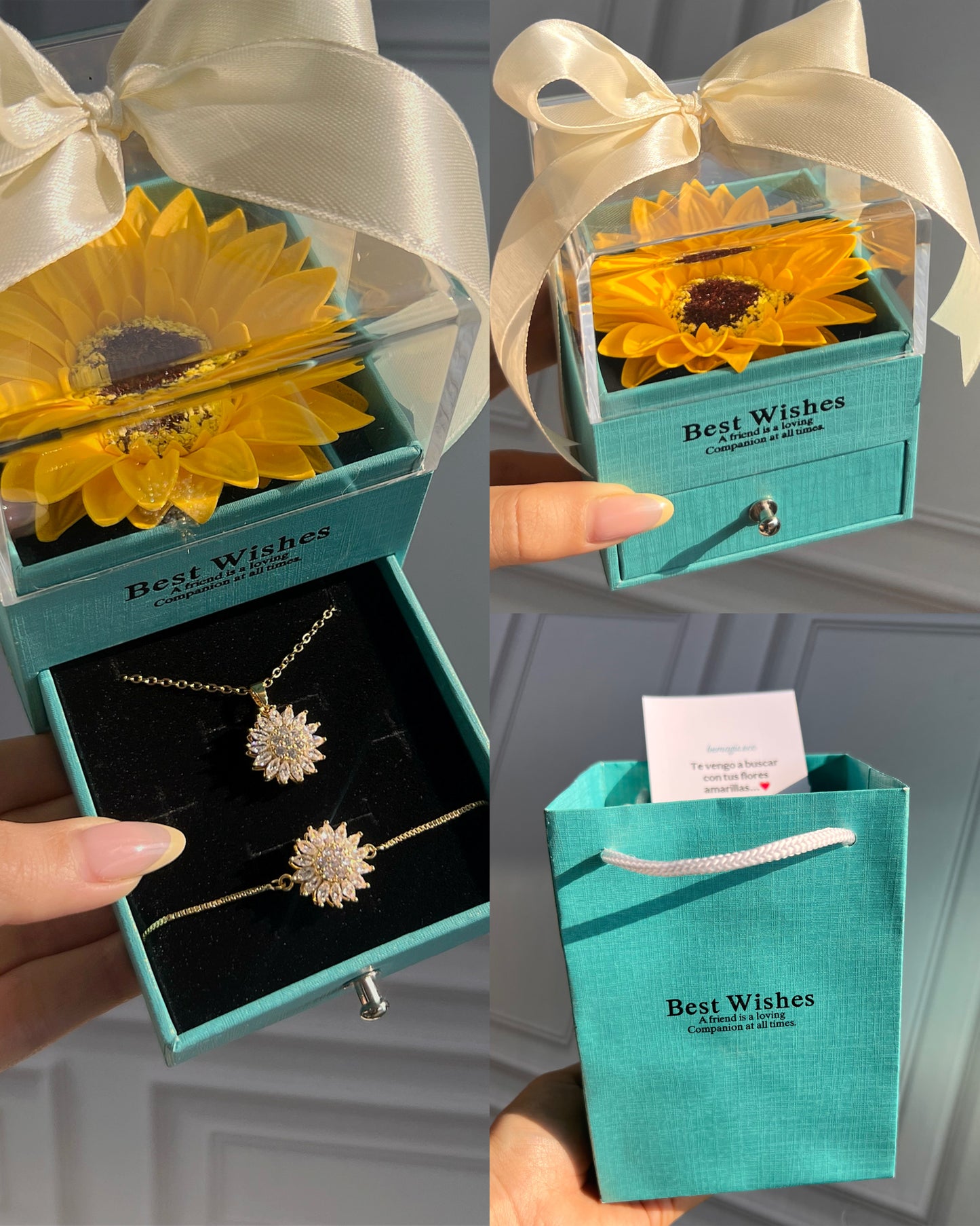 Flores amarillas/ Set+ Cofre de girasol eterno Florencia (Antientrés) 🌻💓