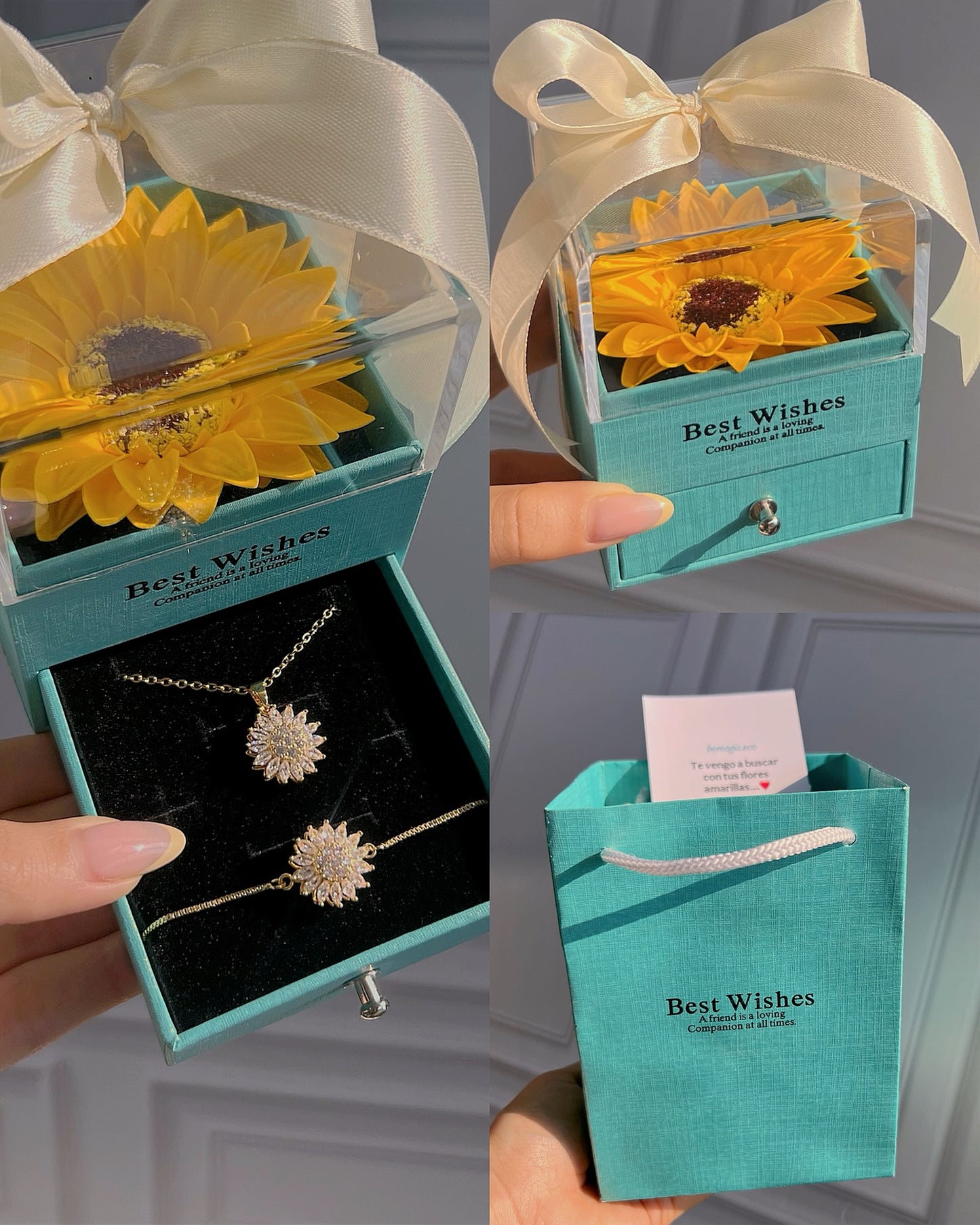 Flores amarillas/ Set+ Cofre de girasol eterno Florencia (Antientrés) 🌻💓