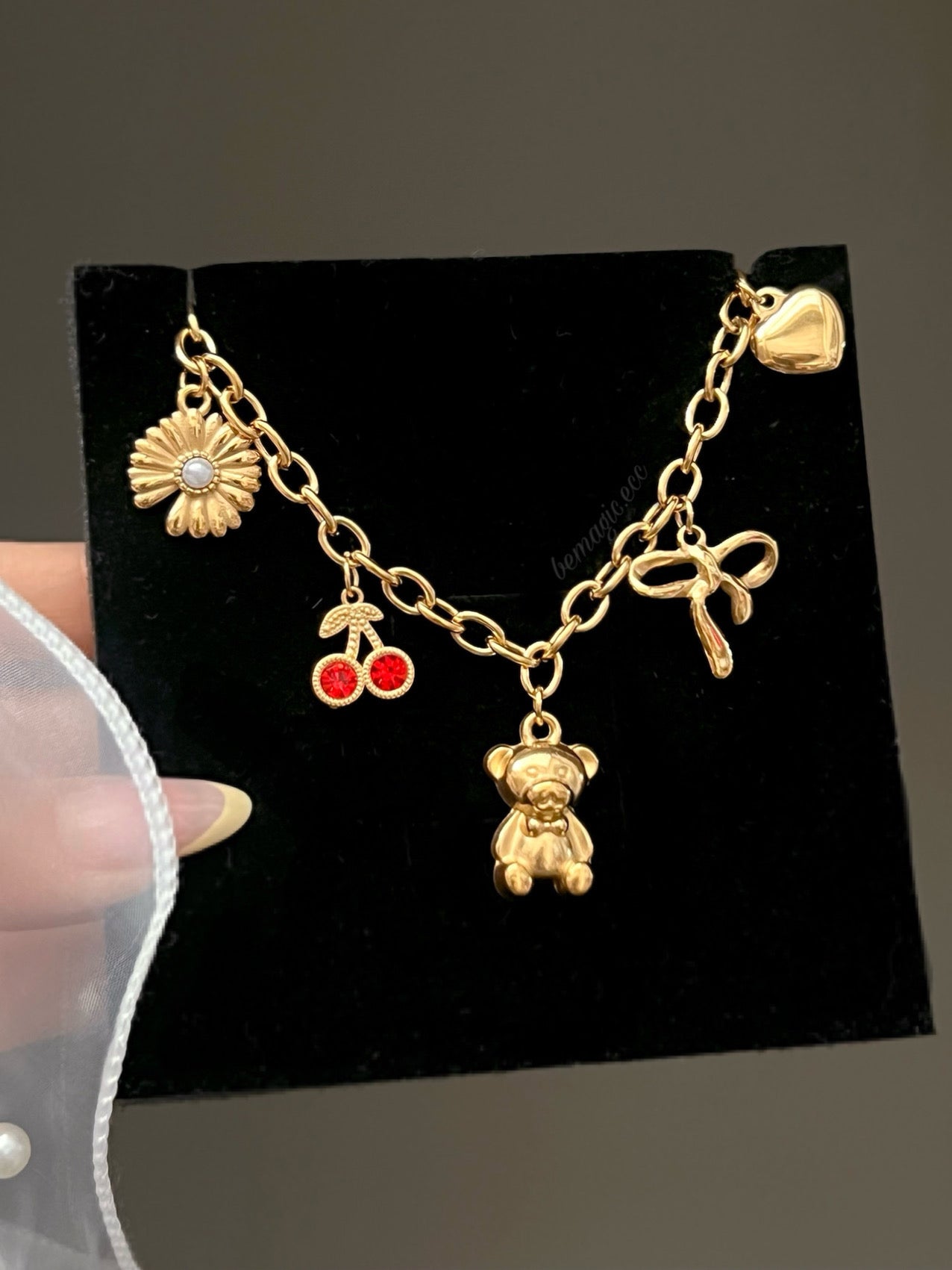Teddy Bear Girly 🧸🍒 charm necklace