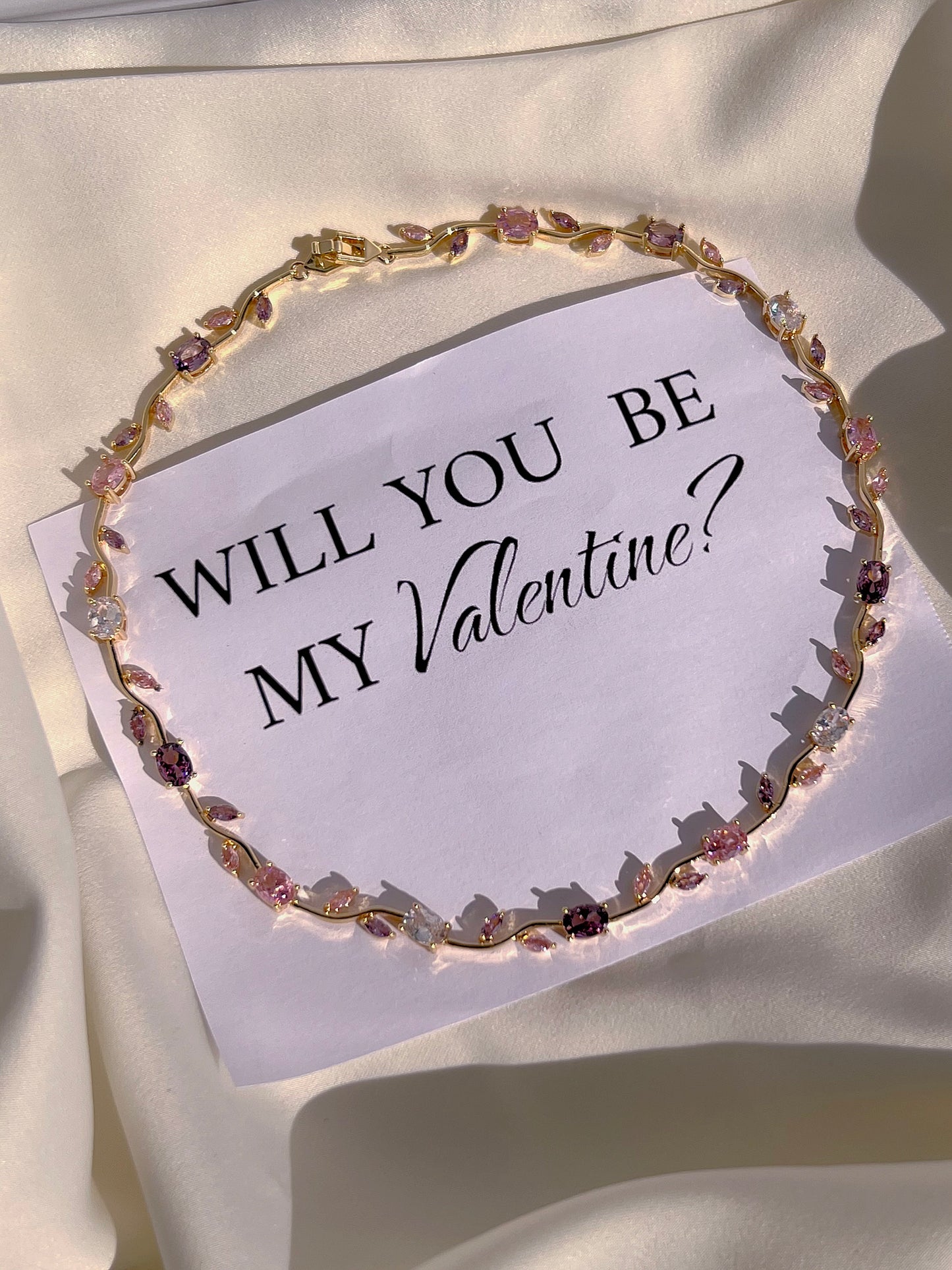 Collar Jardín de tulipanes Lila, Rosa y Cristal 🌷💕