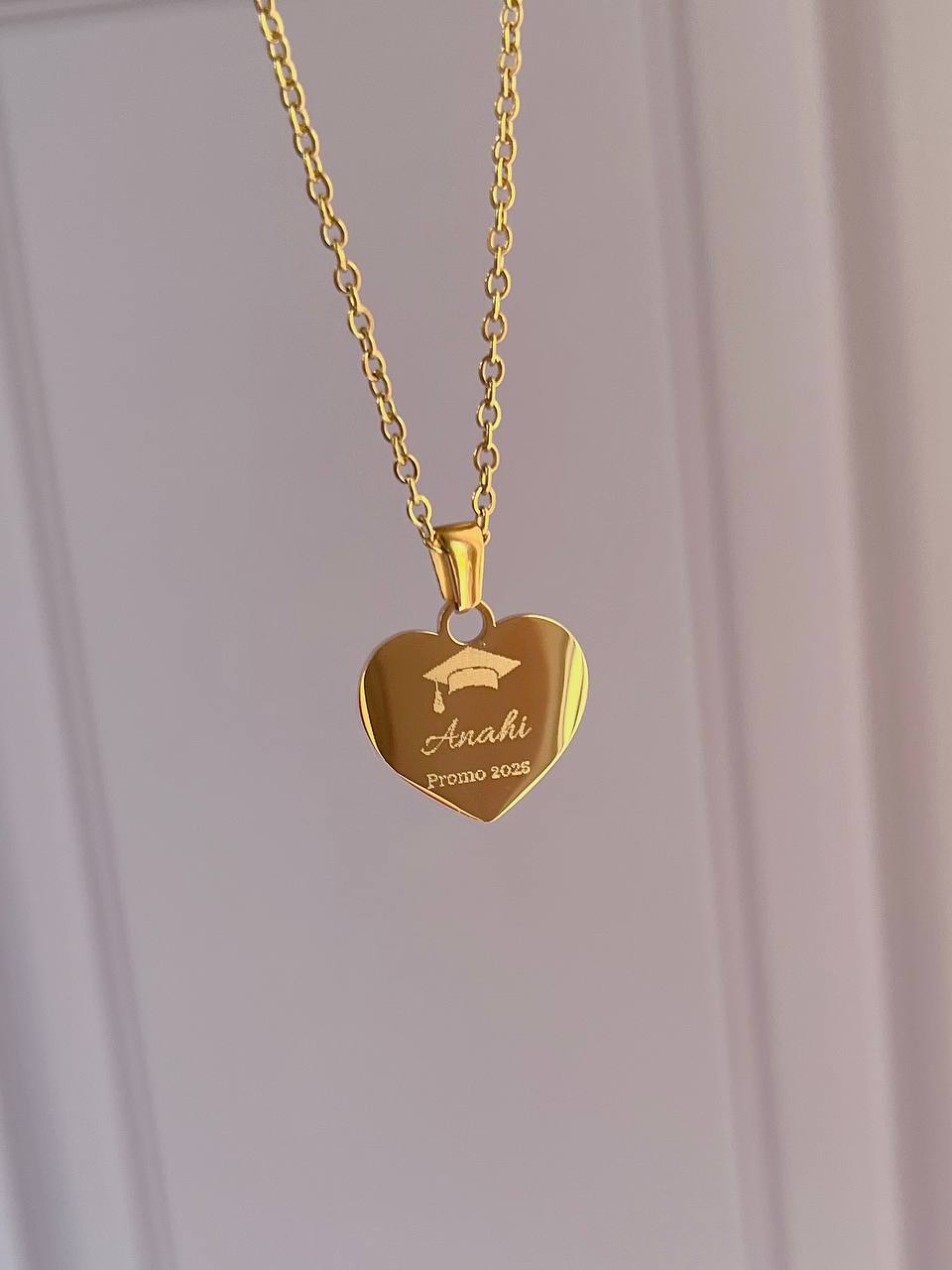 Cadena Graduación con Foto Corazón 20mm Dorado