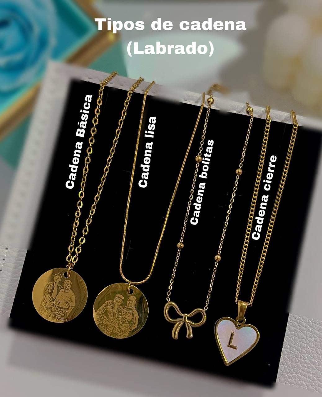 Collar fotograbado de medalla redonda 15mm dorado