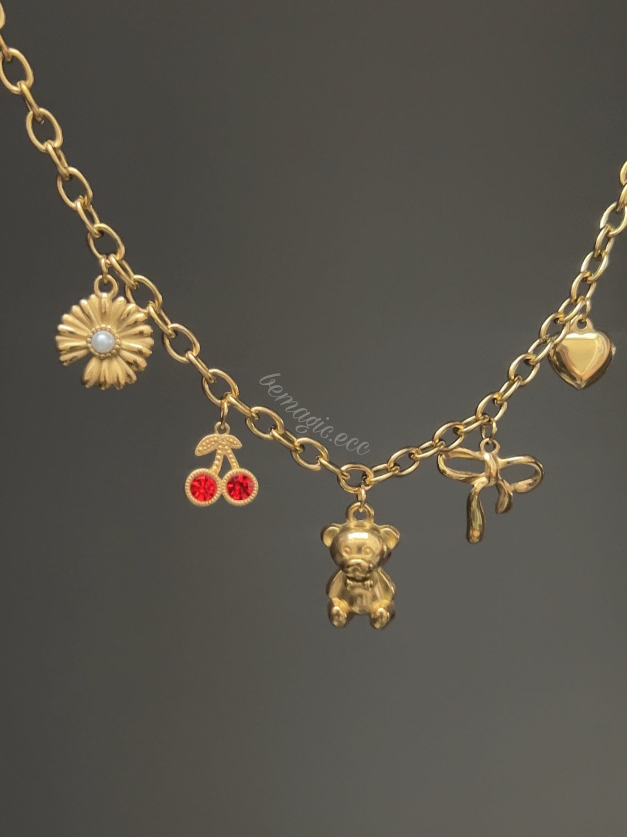 Teddy Bear Girly 🧸🍒 charm necklace