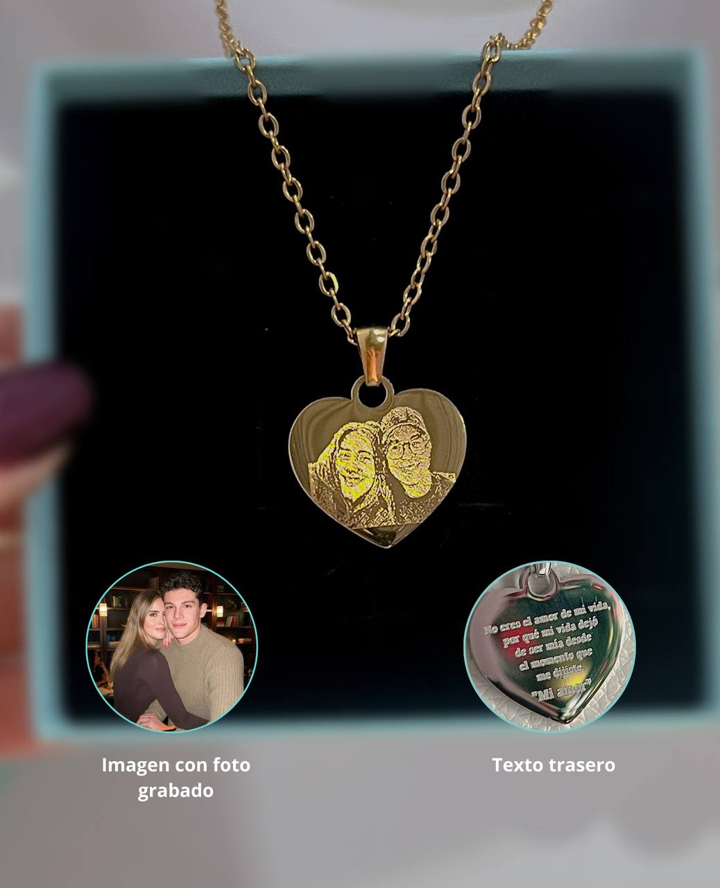 Collar fotograbado con medalla corazón 20mm unisex