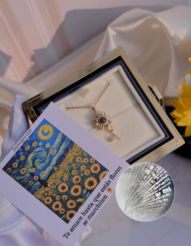 Collar Girasoles de Van Gogh refleja te amo 100 idiomas