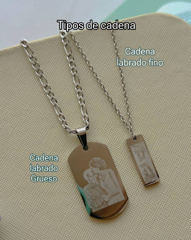 Collar fotograbado con medalla rectangular 35 x 20mm plateado