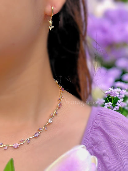 Collar Jardín de tulipanes Lila, Rosa y Cristal 🌷💕