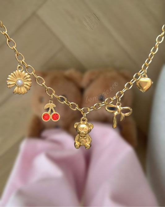 Teddy Bear Girly 🧸🍒 charm necklace