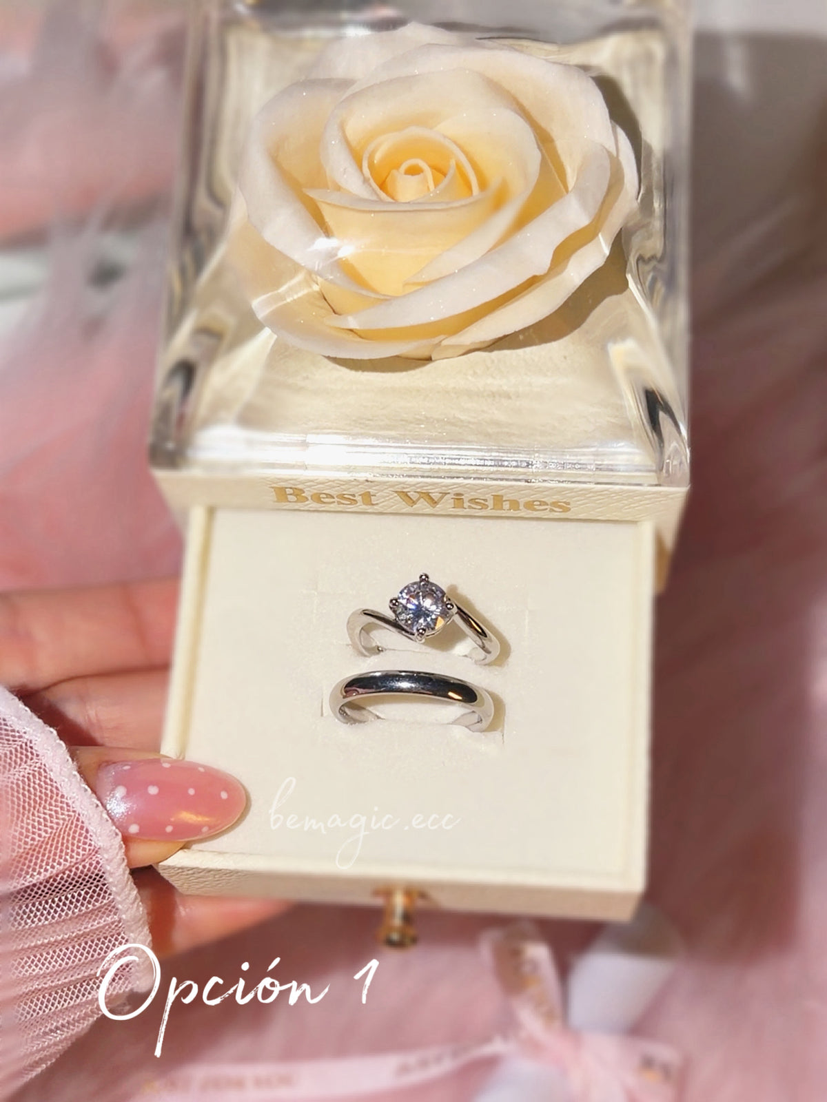 Anillos promesa + cofre flor eterna 💍🤍