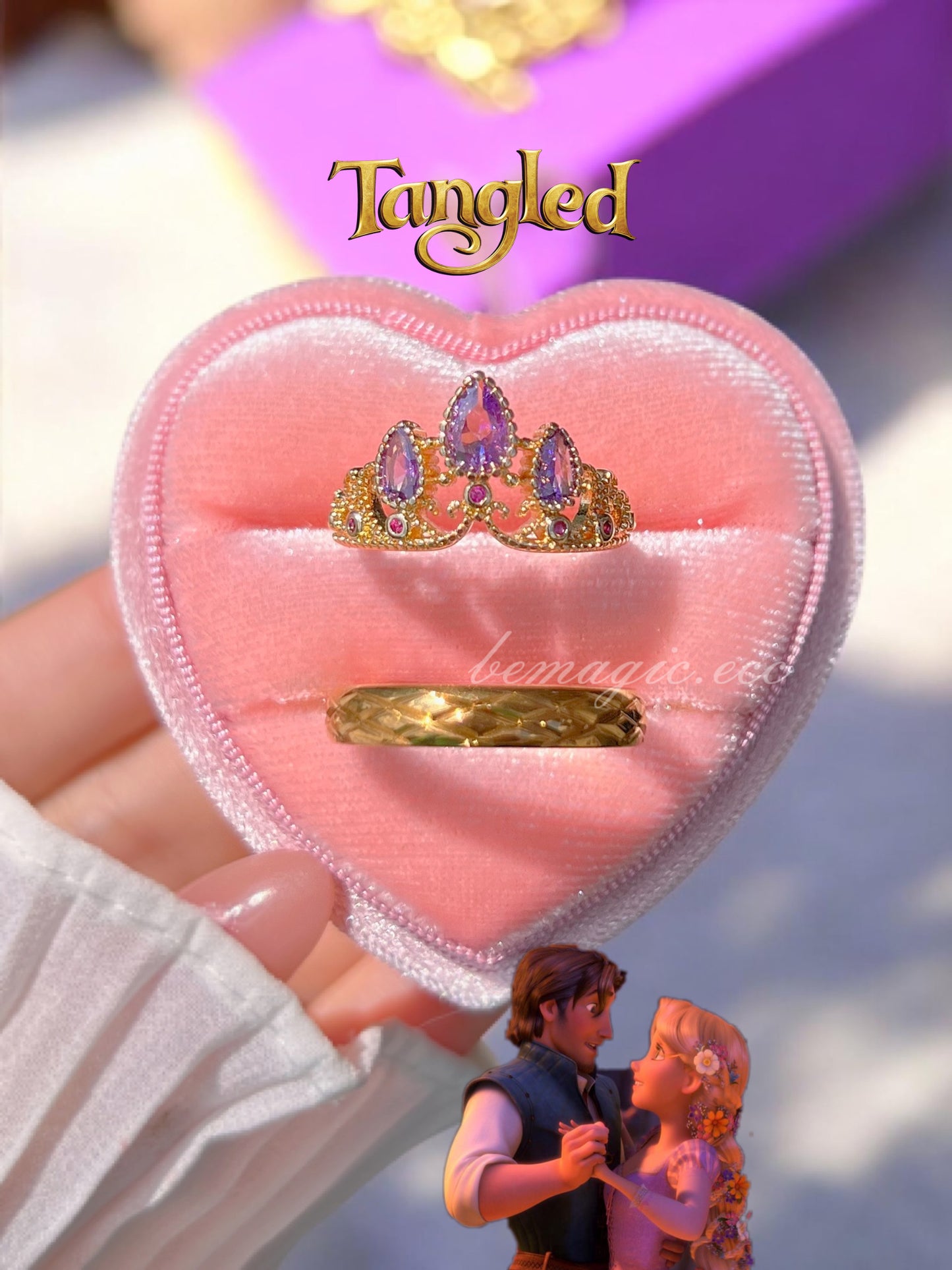 Set anillos promesa Corona Rapunzel Morado 💜👑