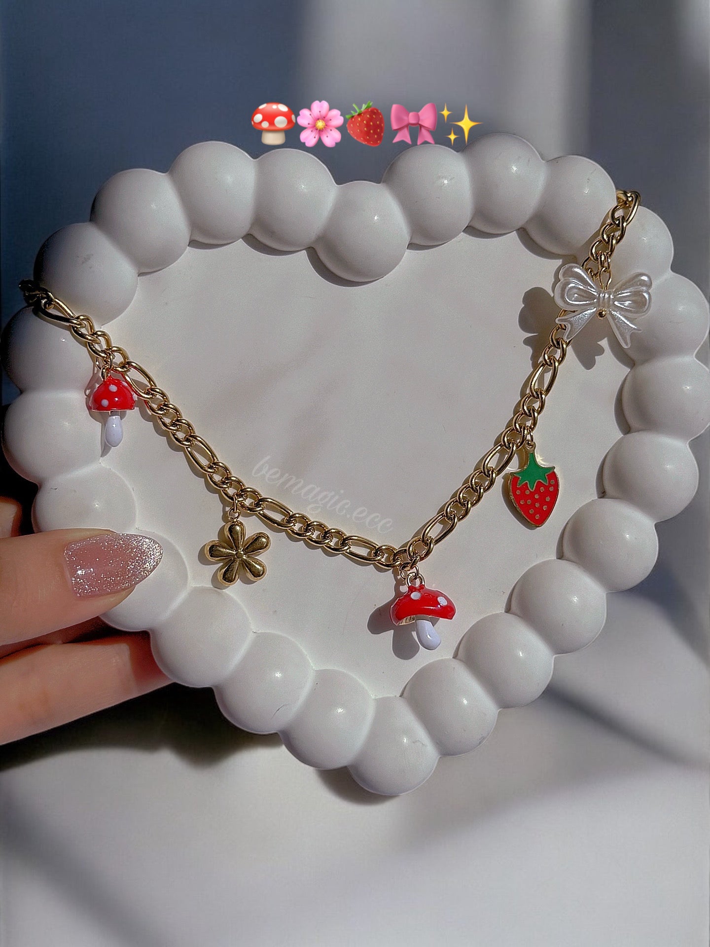 Charm Collar Mushroom Vibes 🍄🍓🎀🌸