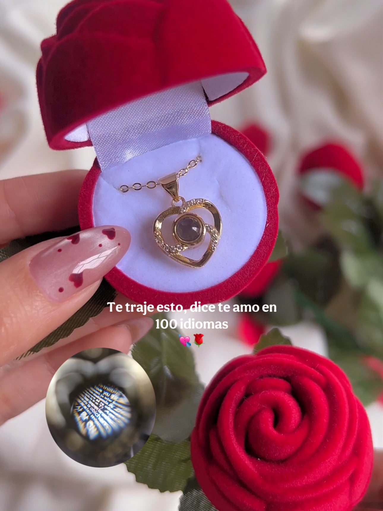 Collar corazón + estuche rosa eterna ❤️🌹