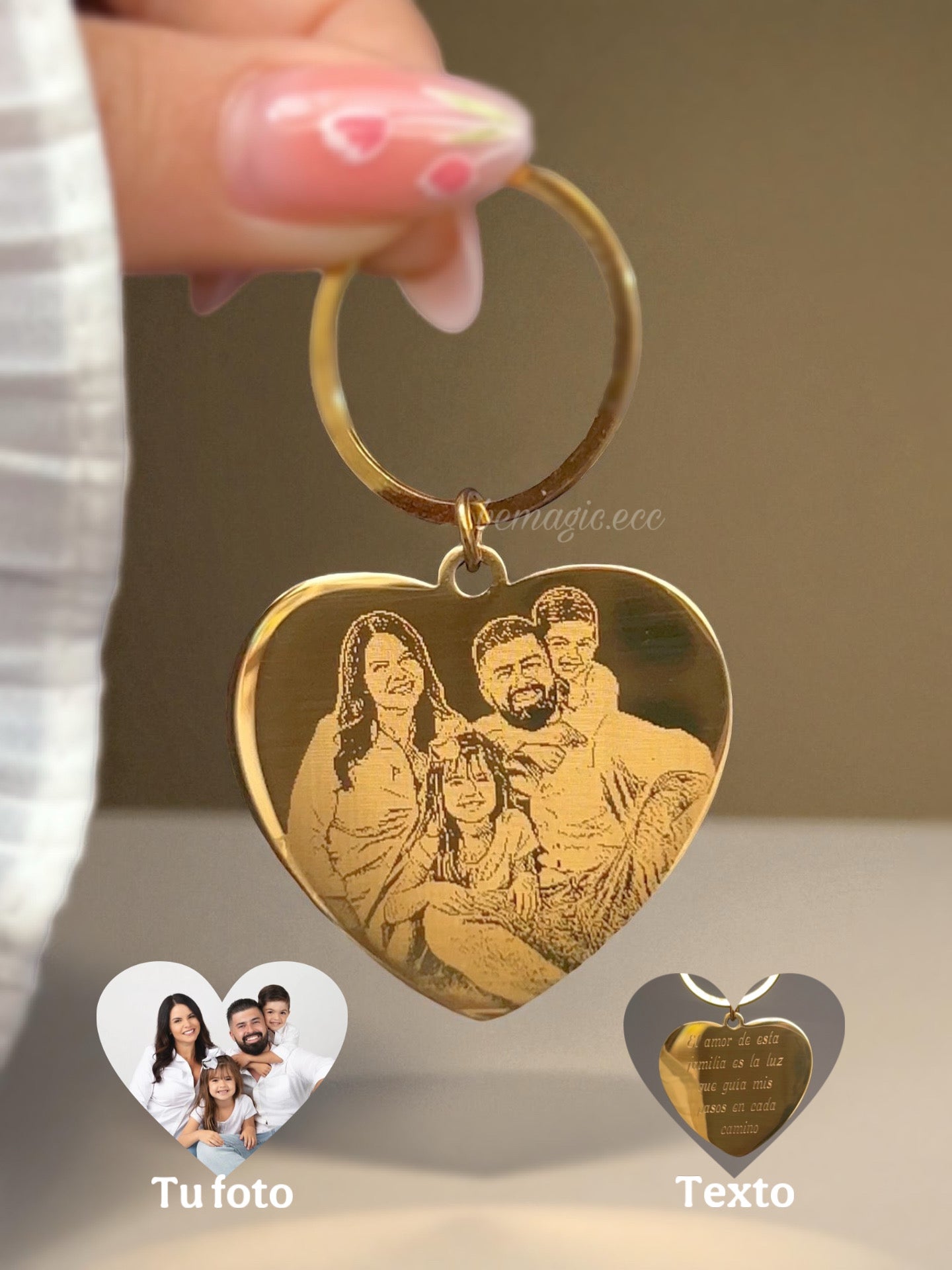 Llavero grabado con medalla de corazón de 30 mm