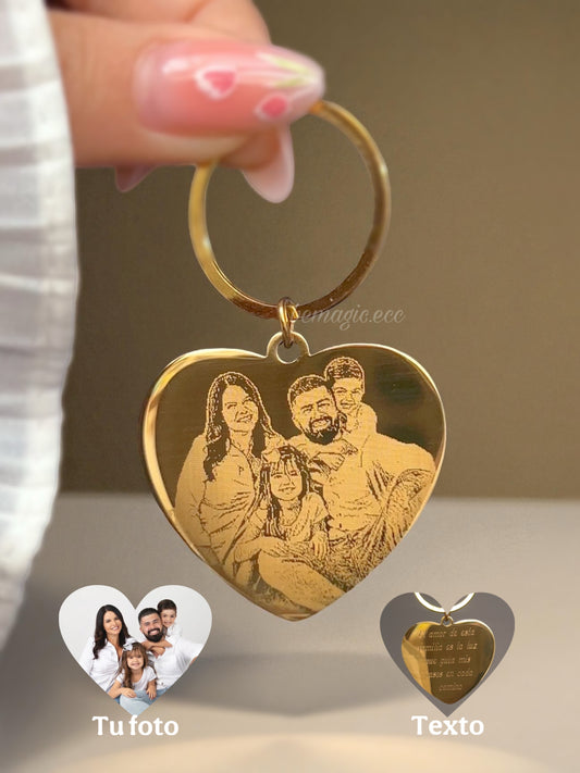 Llavero grabado con medalla de corazón de 30 mm