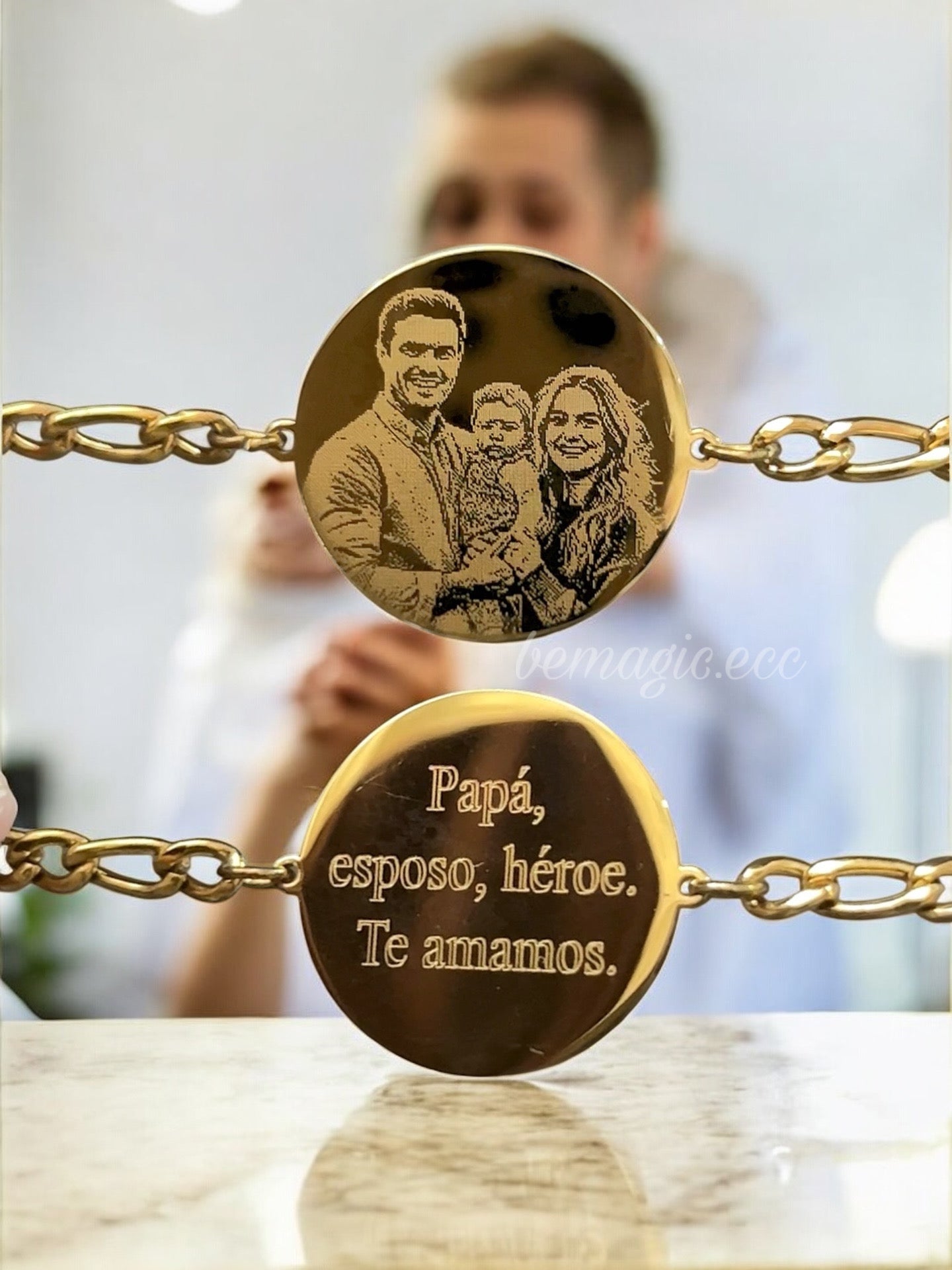 Brazalete fotograbado con medalla redonda 25mm