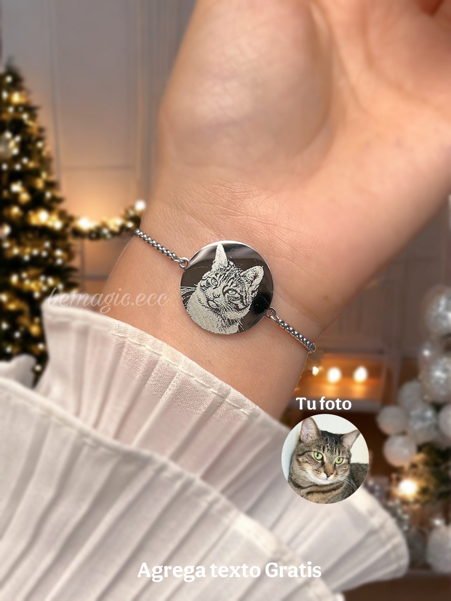 Pulsera fina fotograbada con medalla redonda 20mm