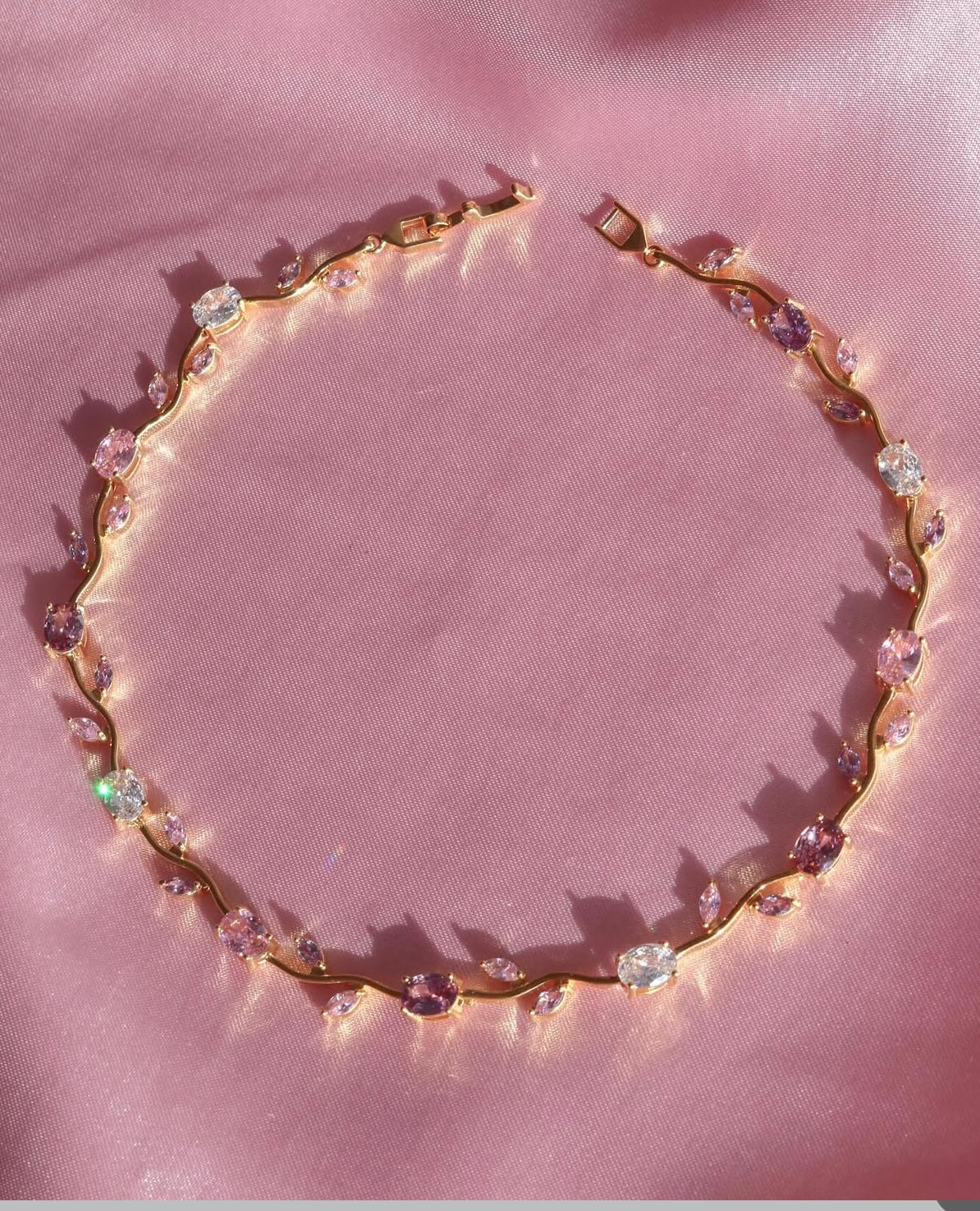 Collar Jardín de tulipanes Lila, Rosa y Cristal 🌷💕