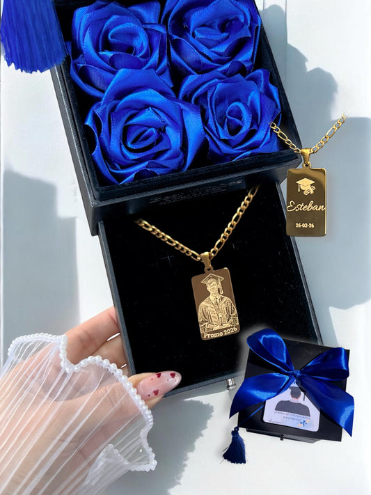 Honor Boy Box Collar👨🏻‍🎓 en cofre rosas eternas 💙