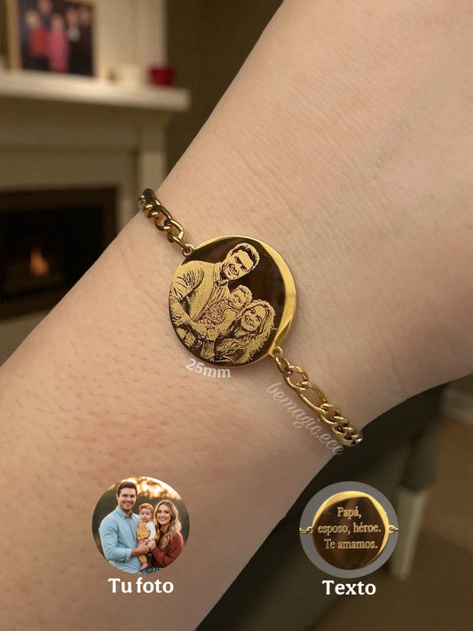 Brazalete fotograbado con medalla redonda 25mm