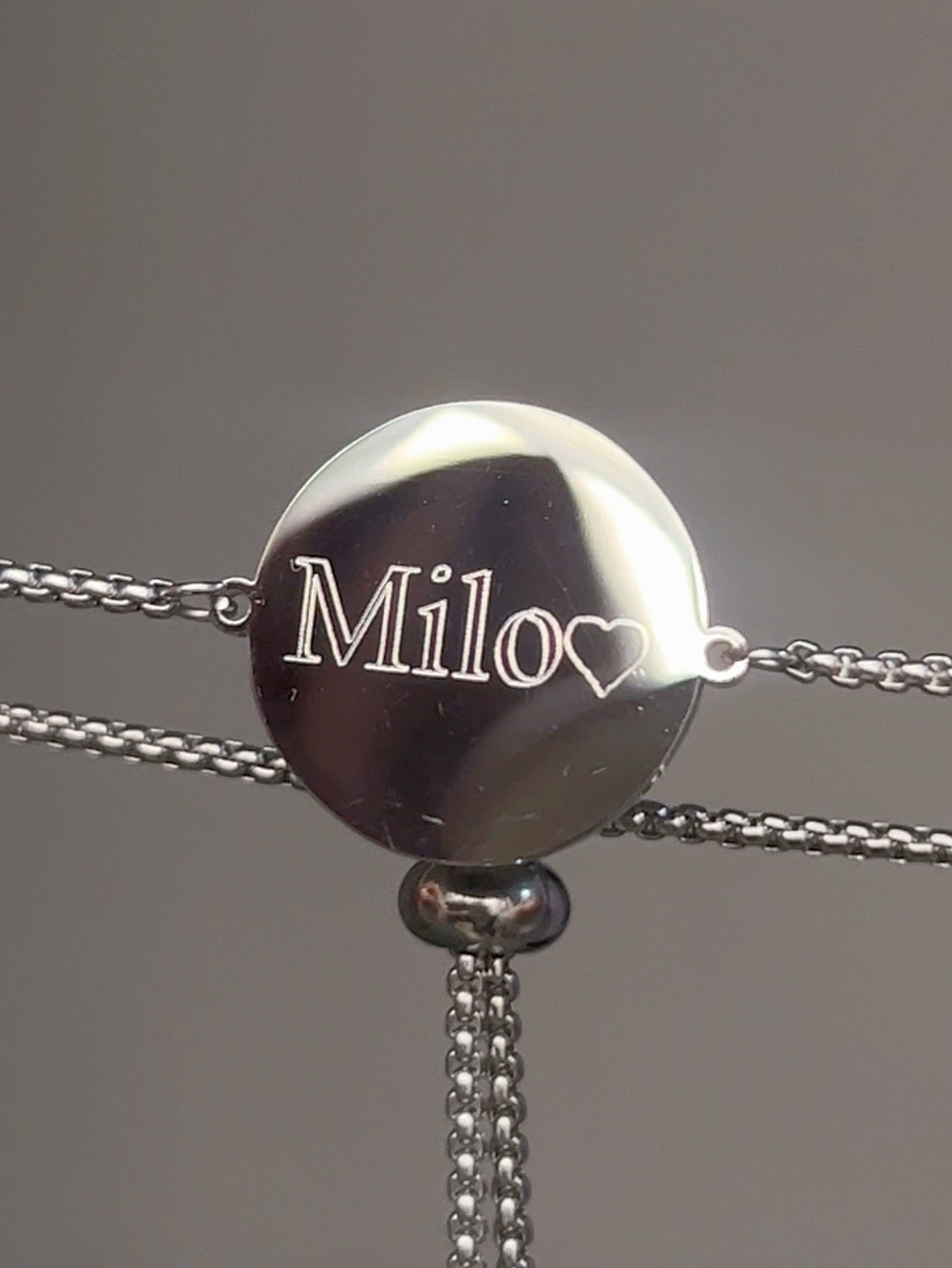 Pulsera fotograbado con medalla redonda 20mm plateado