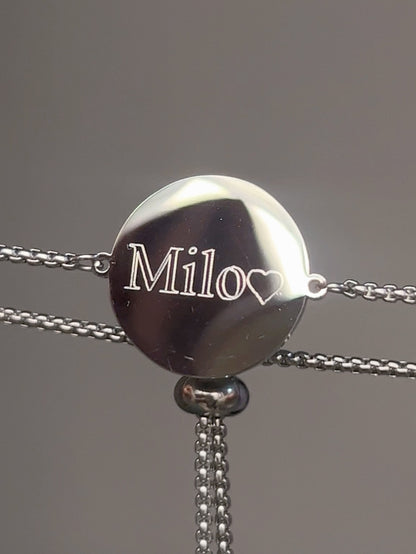 Pulsera fotograbado con medalla redonda 20mm plateado