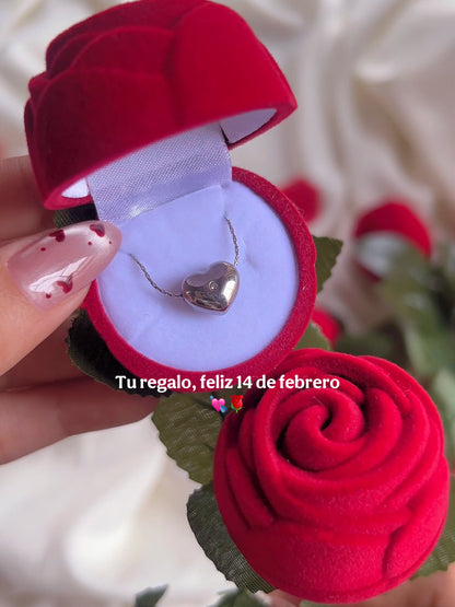 Collar corazón + estuche rosa eterna ❤️🌹