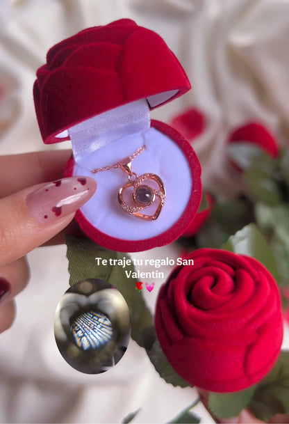 Collar corazón + estuche rosa eterna ❤️🌹