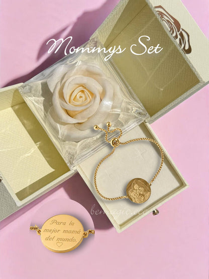 Mommy loves set , brazalete fotograbado en cofre rosa eterna 🤍🌹