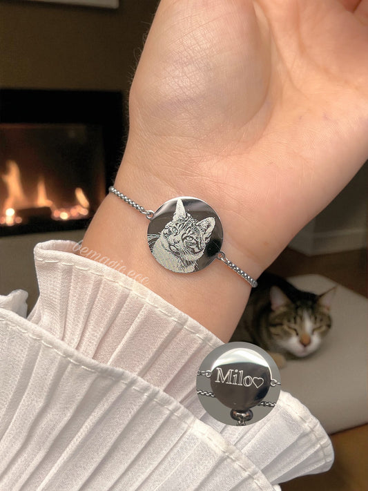 Pulsera fotograbado con medalla redonda 20mm plateado