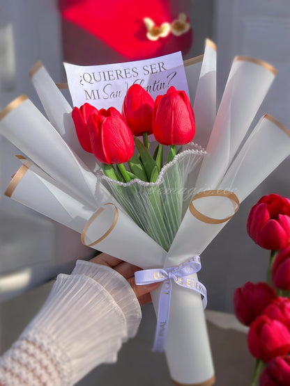 Ramo de 5 tulipanes eternos con luces led 🌷💕