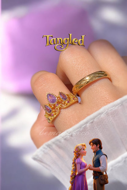 Set anillos promesa Corona Rapunzel Morado 💜👑