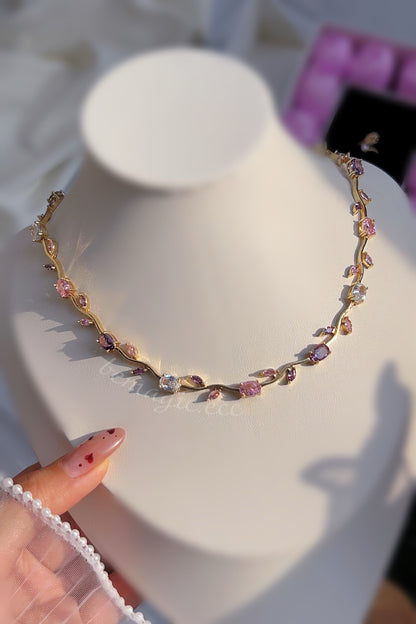 Collar Jardín de tulipanes Lila, Rosa y Cristal 🌷💕