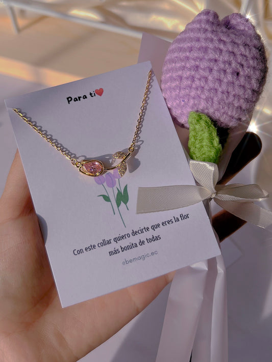 Pink Tulip set 🤍🌷 (collar y tulipán eterno)
