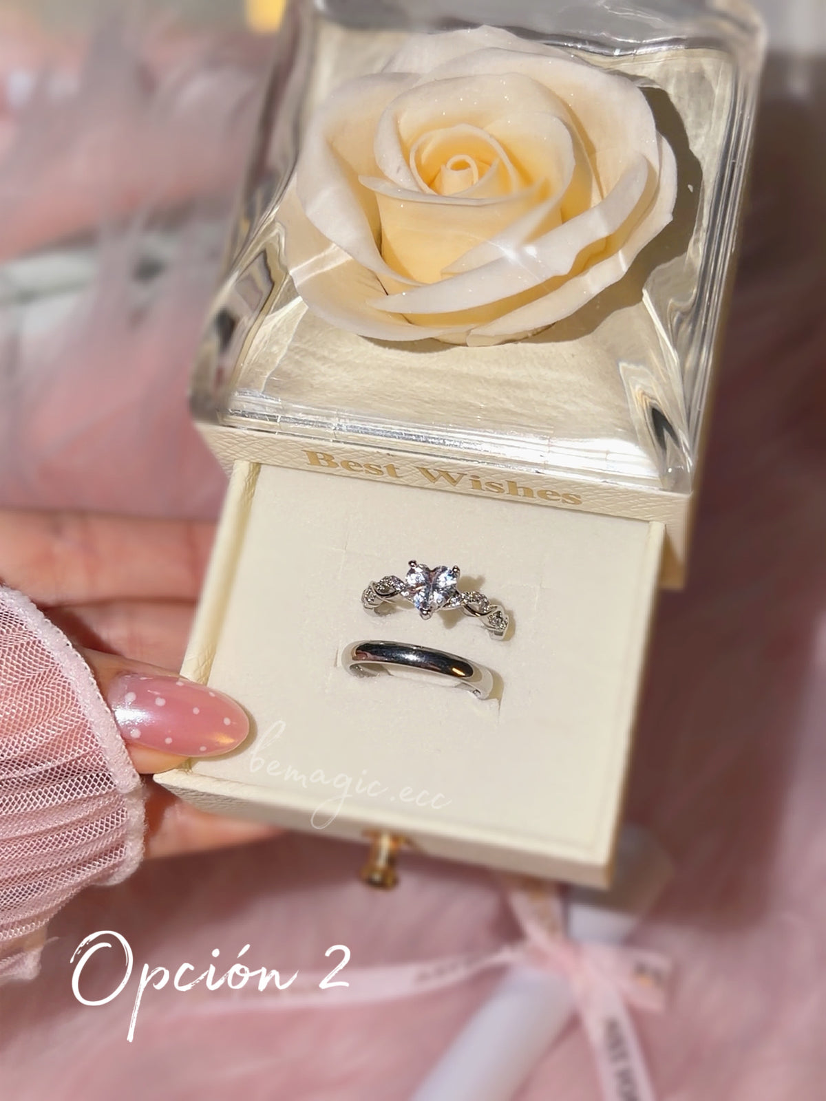 Anillos promesa + cofre flor eterna 💍🤍