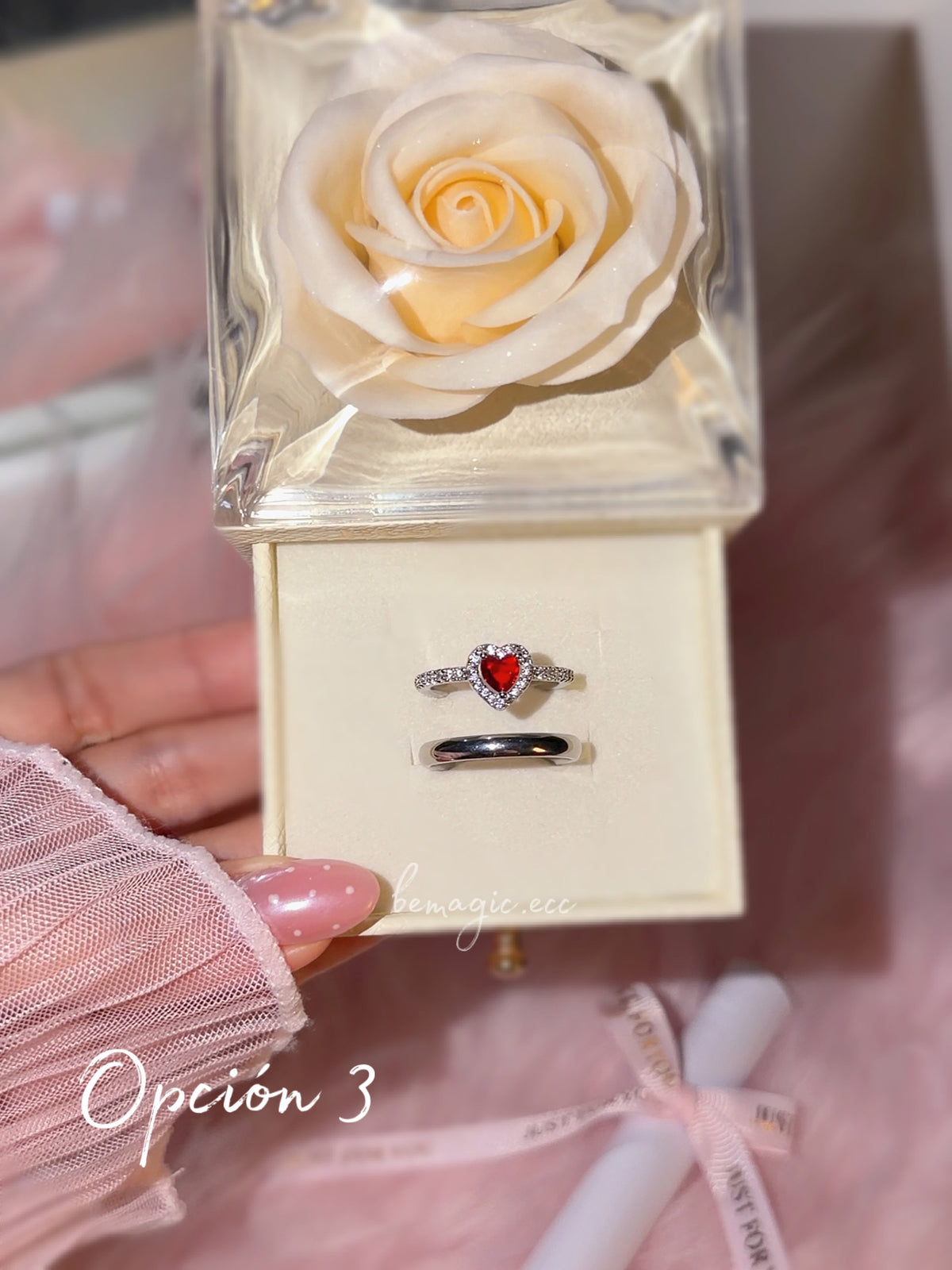 Anillos promesa + cofre flor eterna 💍🤍