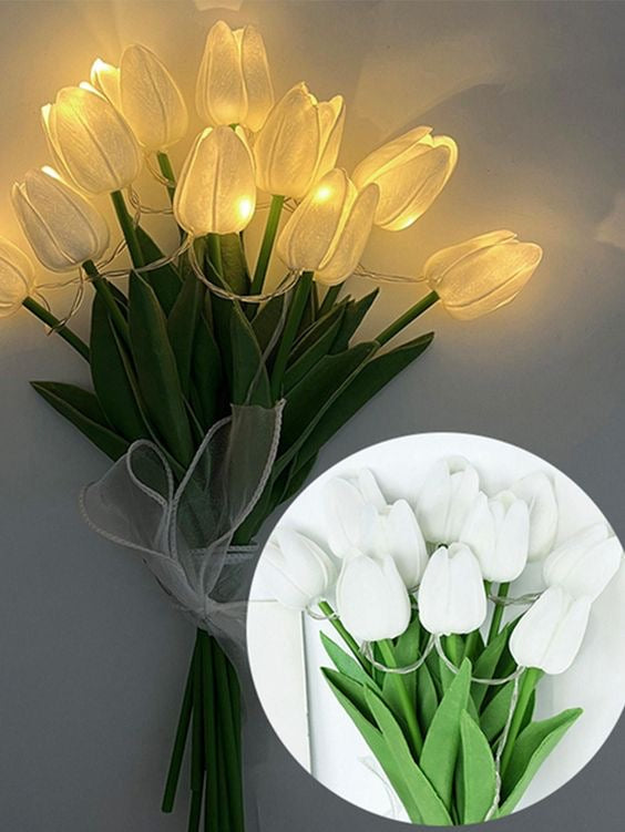 Ramo de 5 tulipanes eternos con luces led 🌷💕