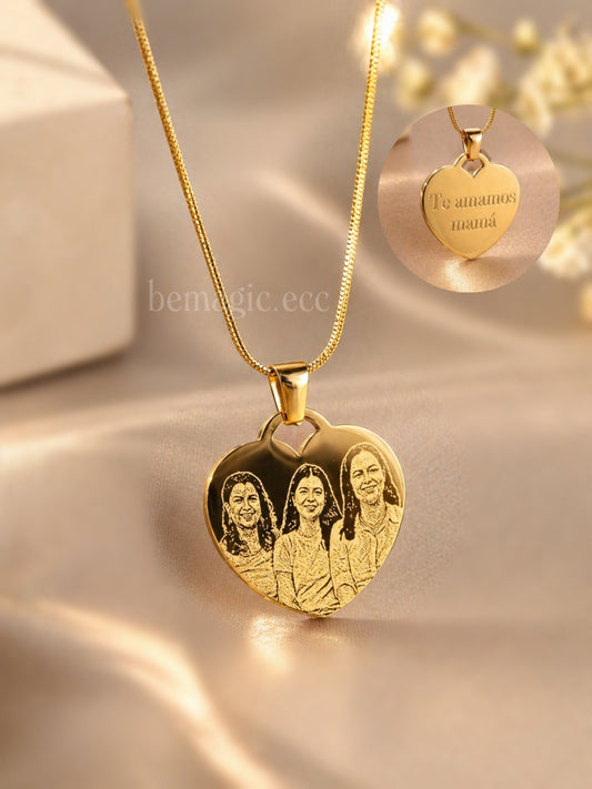 Collar fotograbado Medalla Corazón