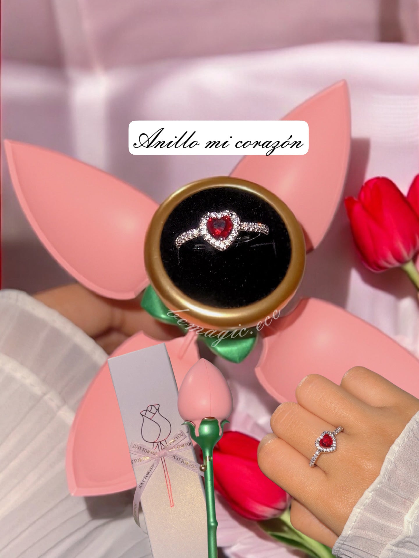 Anillo promesa + cofre de tulipán eterno 💍💖🌷
