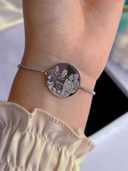 Brazalete fotograbado con medalla redonda 20mm dorado